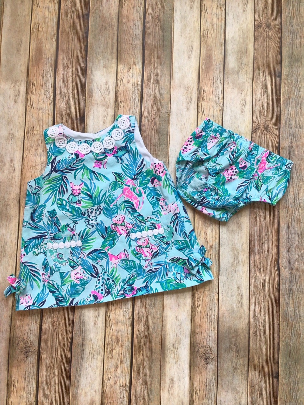 Lilly Pulitzer Barking Up the Palm Tree Baby Shift Dress & Bloomers